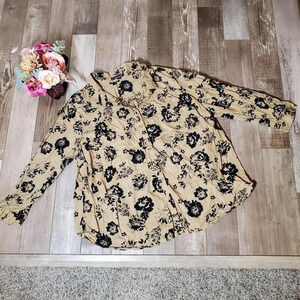 Roaman's Long Sleeve Floral Cotton Button Down Shirt Size 36W